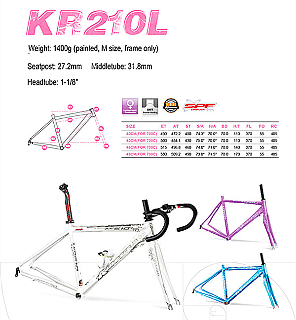 Superligero Aluminio Marco de la bicicleta Lady Aero Road Bike Marco+horquilla conjunto KR210L Mujeres 1.4kg 4