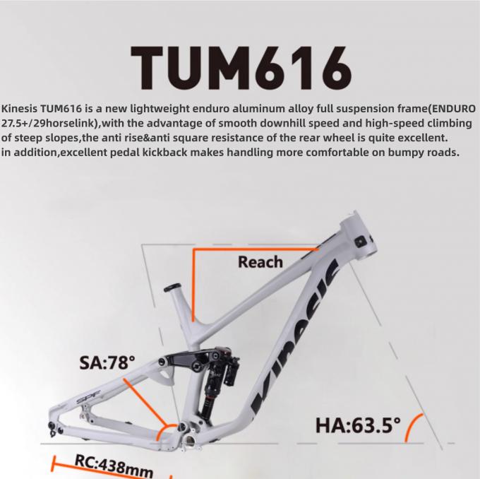 Kinesis TUM616 27.5+ 29er Aluminio con suspensión completa Enduro Off-Road Soft Tail Marco de bicicleta de montaña 2