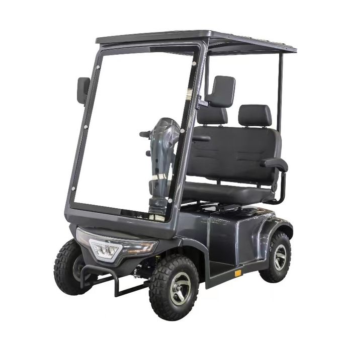 Scooter de movilidad eléctrica de doble asiento de 4 ruedas de golf con deslizadores y reposacabezas con iluminación LED de pantalla LCD 1