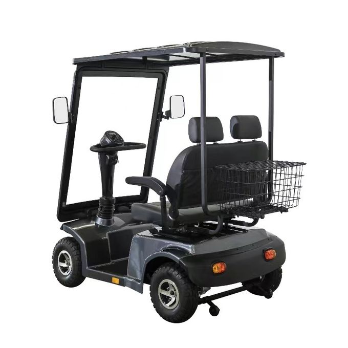 Scooter de movilidad eléctrica de doble asiento de 4 ruedas de golf con deslizadores y reposacabezas con iluminación LED de pantalla LCD 4