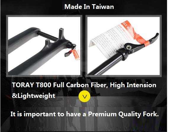 29er Full Carbon Fiber Mtb Bicicleta tenedor a través del eje Dirección cónica T800 Tenedor rígido de carbono 0